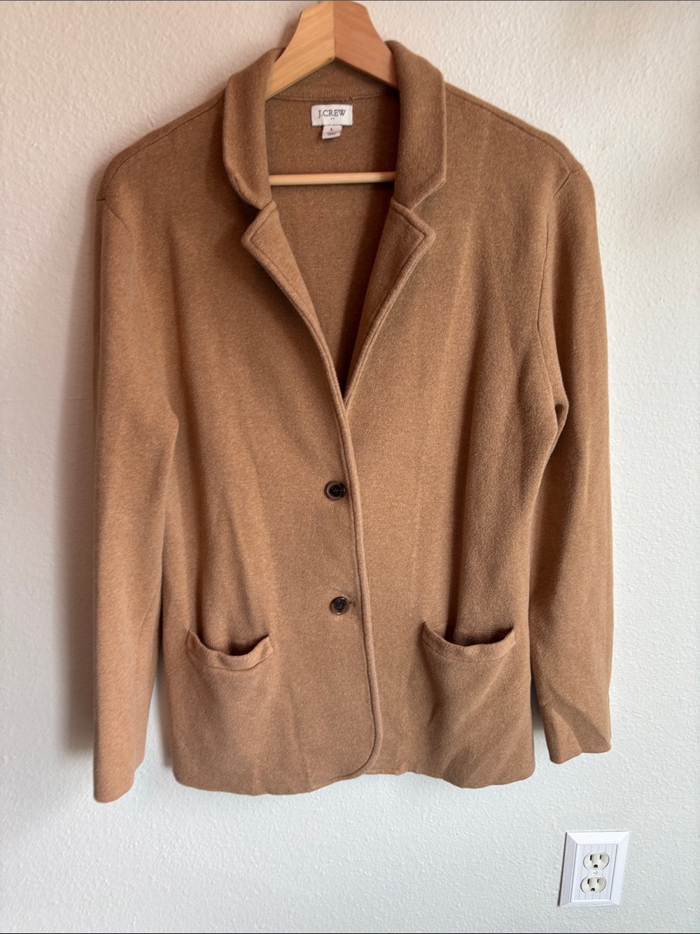 J. Crew Women’s Camel Knit Two-Button Blazer Large